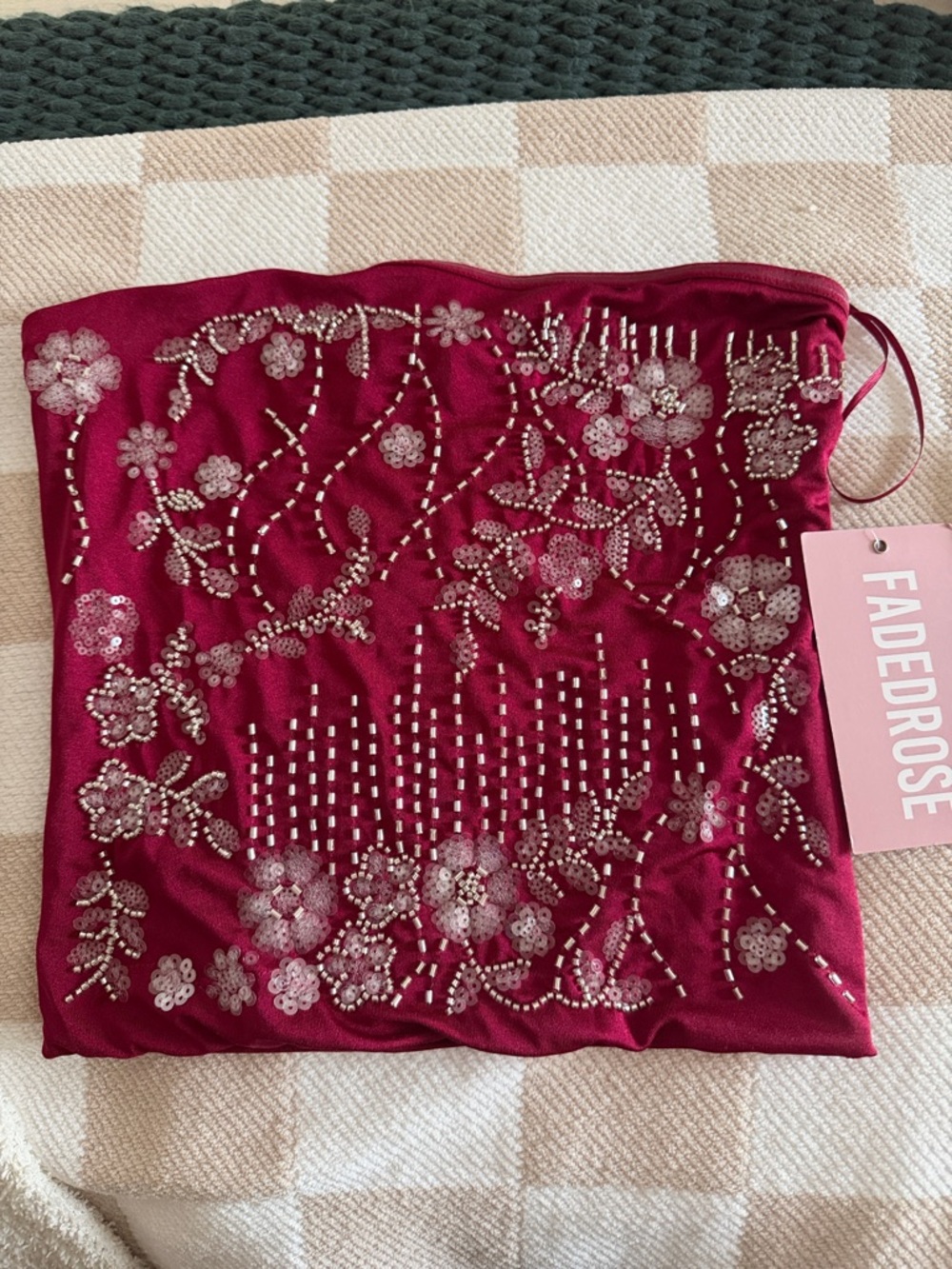 FADED ROSE Embellished Berry Tube Top